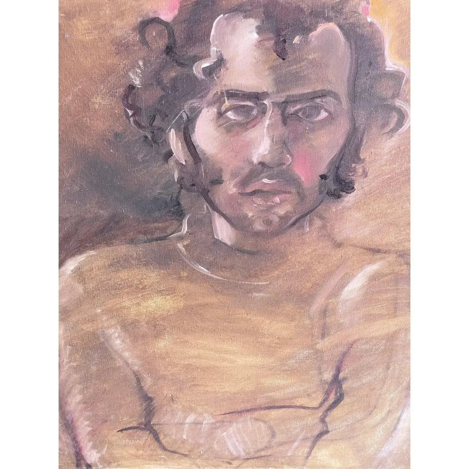 Late 20th Century Boho Chic Regone Pierokkis Signed Oil Painting - Top view