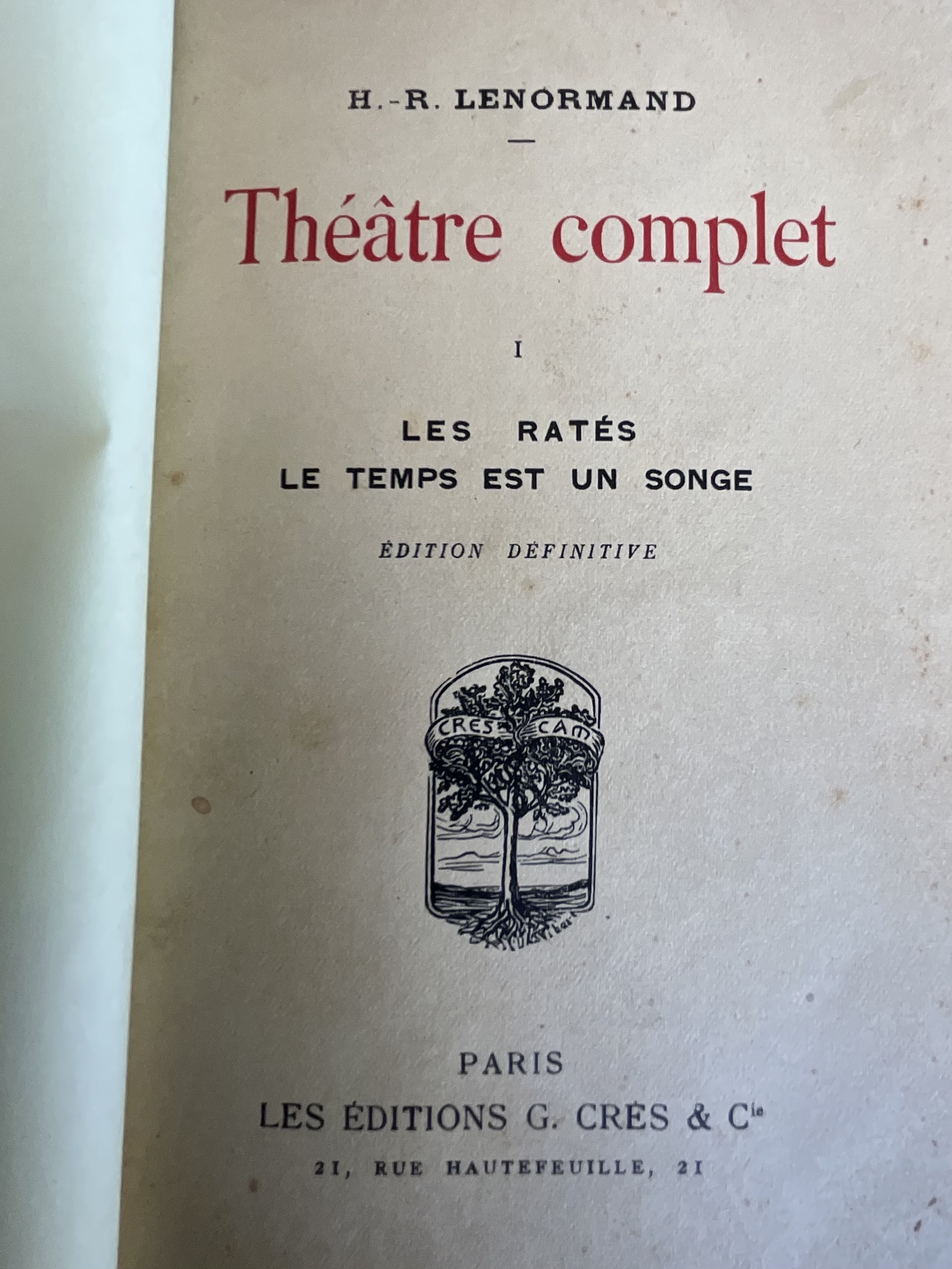 Lenormand "Theatre Complet" Volumes 1-5 - Top view