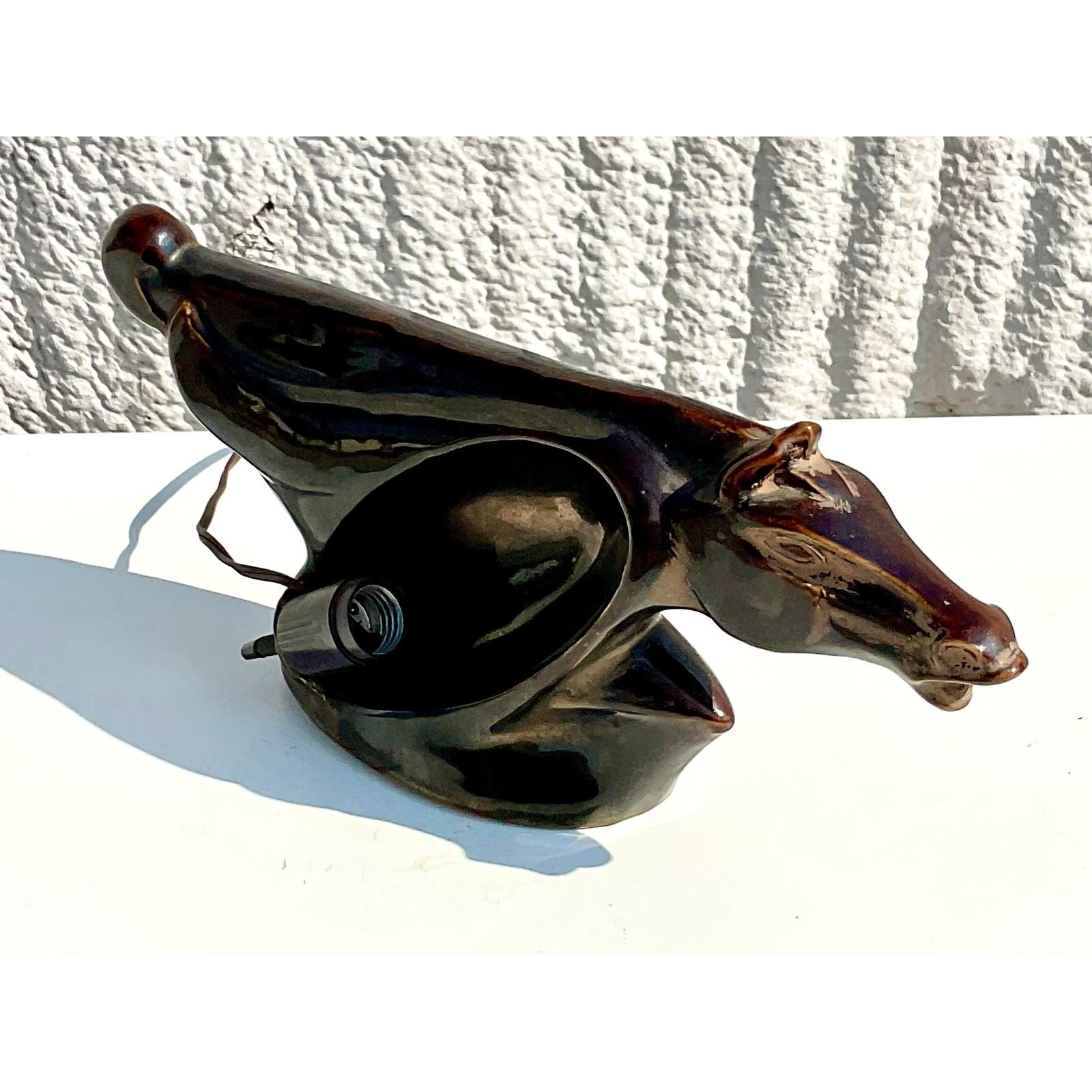 Midcentury Glazed Ceramic Horse Profile Lamp - Side view