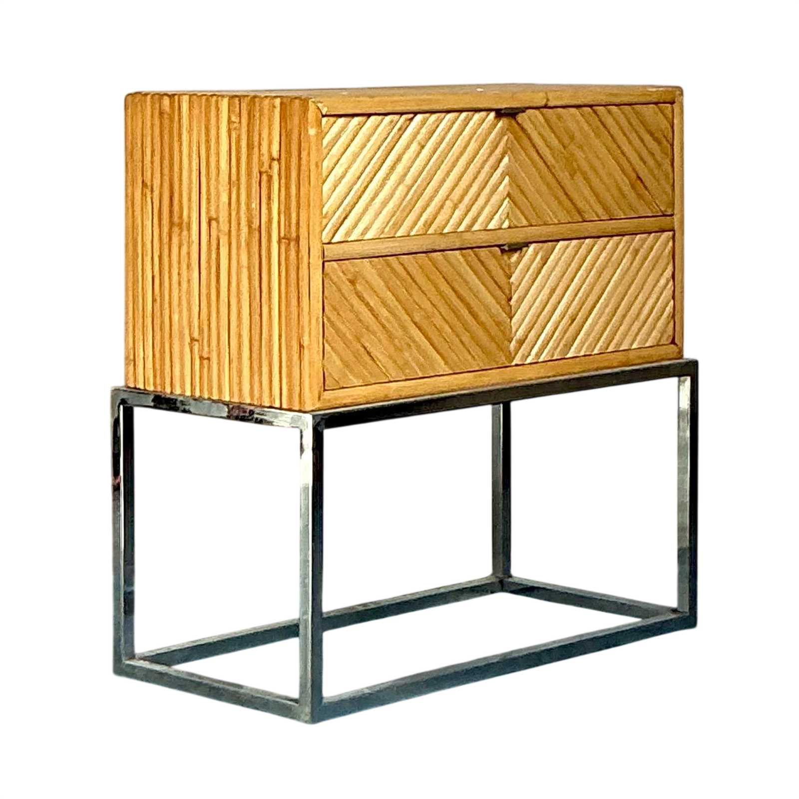 Vintage a Boho Chevron Split Bamboo Chest of Drawers - Detail view
