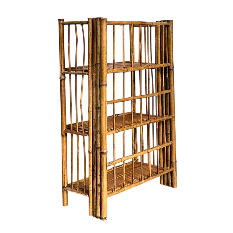 Vintage Boho Bamboo Folding Etagere - Detail view