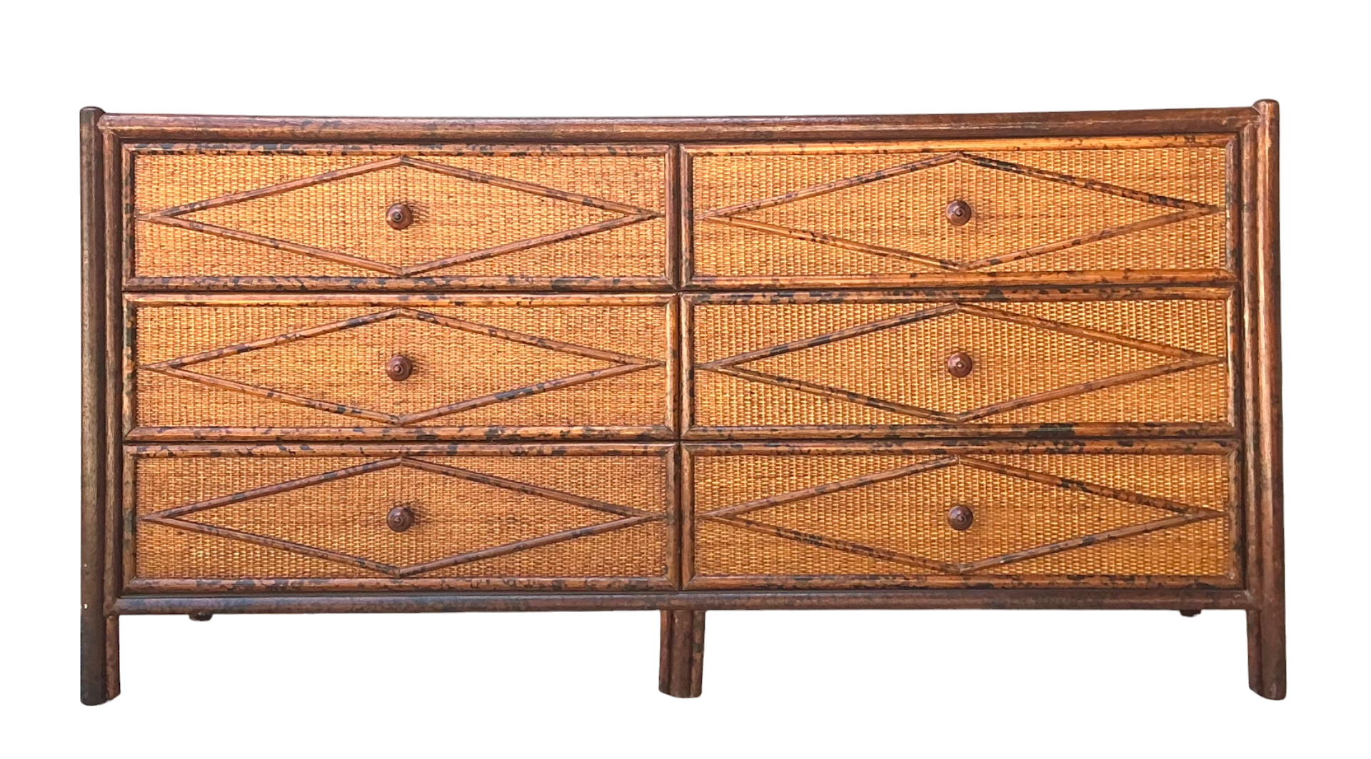 Vintage Diamond Weave Tortoise Bamboo Dresser