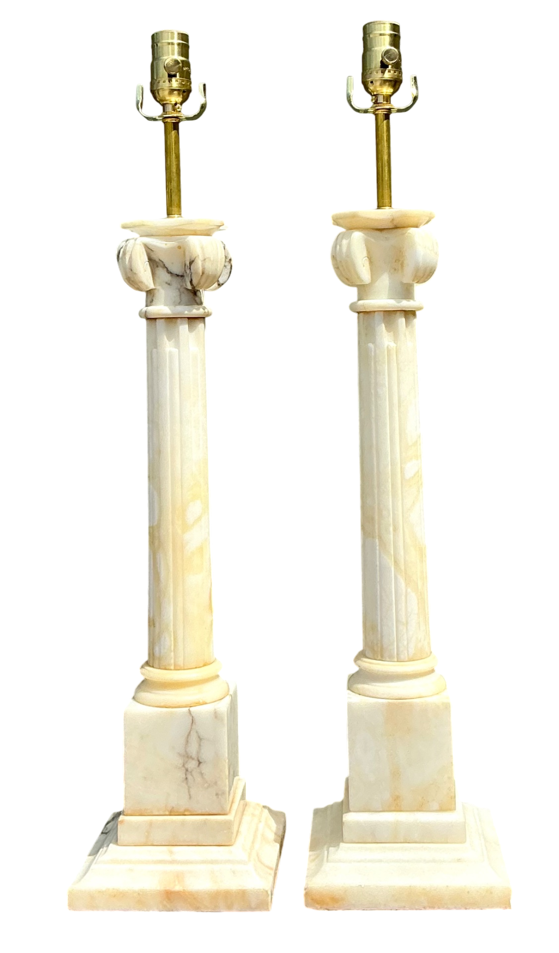 Vintage Alabaster Column Table Lamps - A Pair
