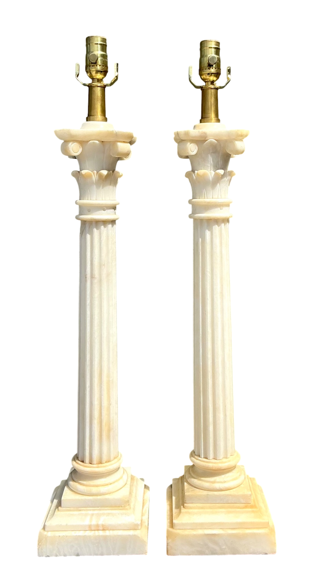 Vintage Alabaster Column Table Lamps - A Pair