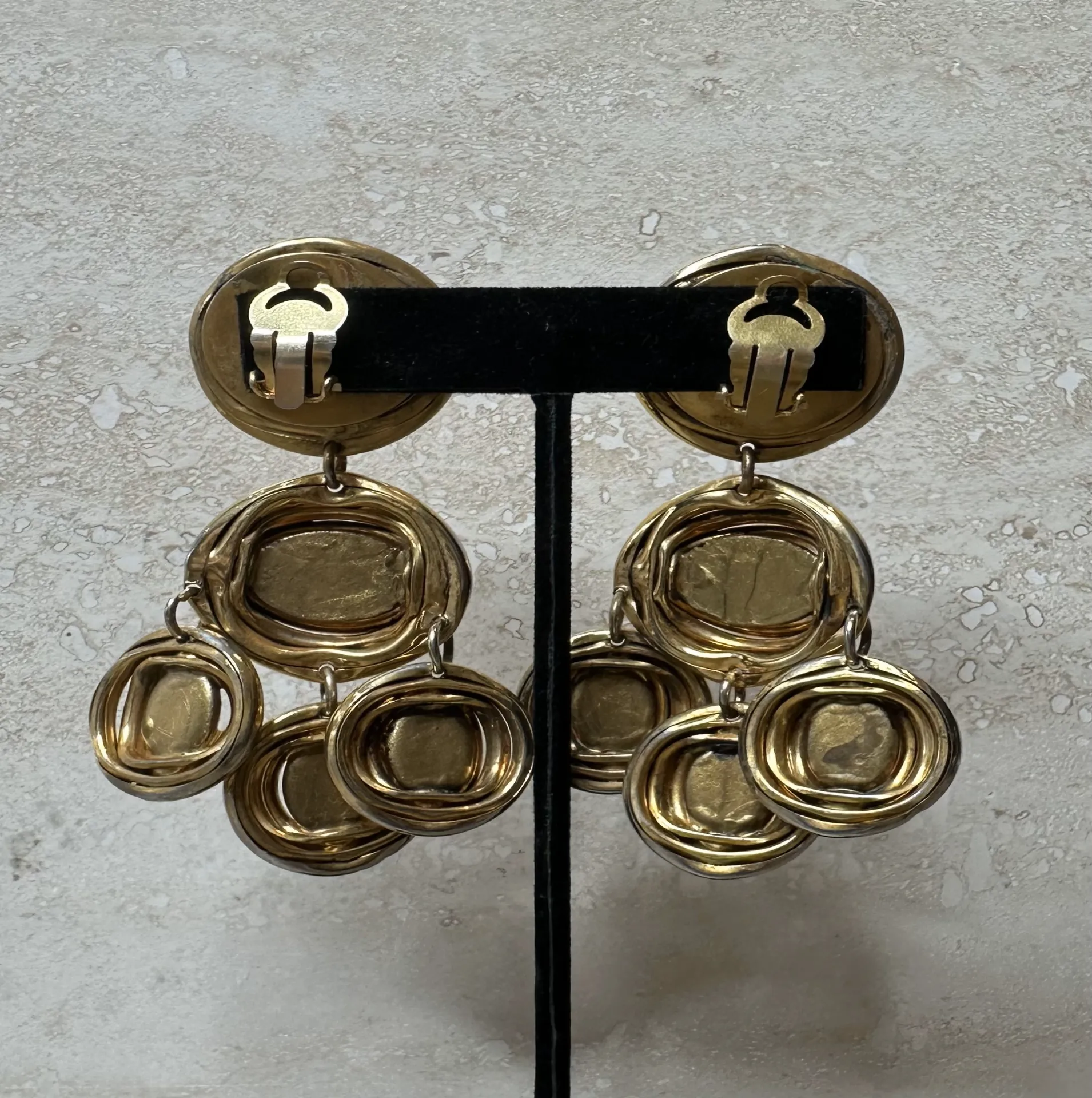 Taratata France Gold Amber Drop Clip on Earrings - Side view
