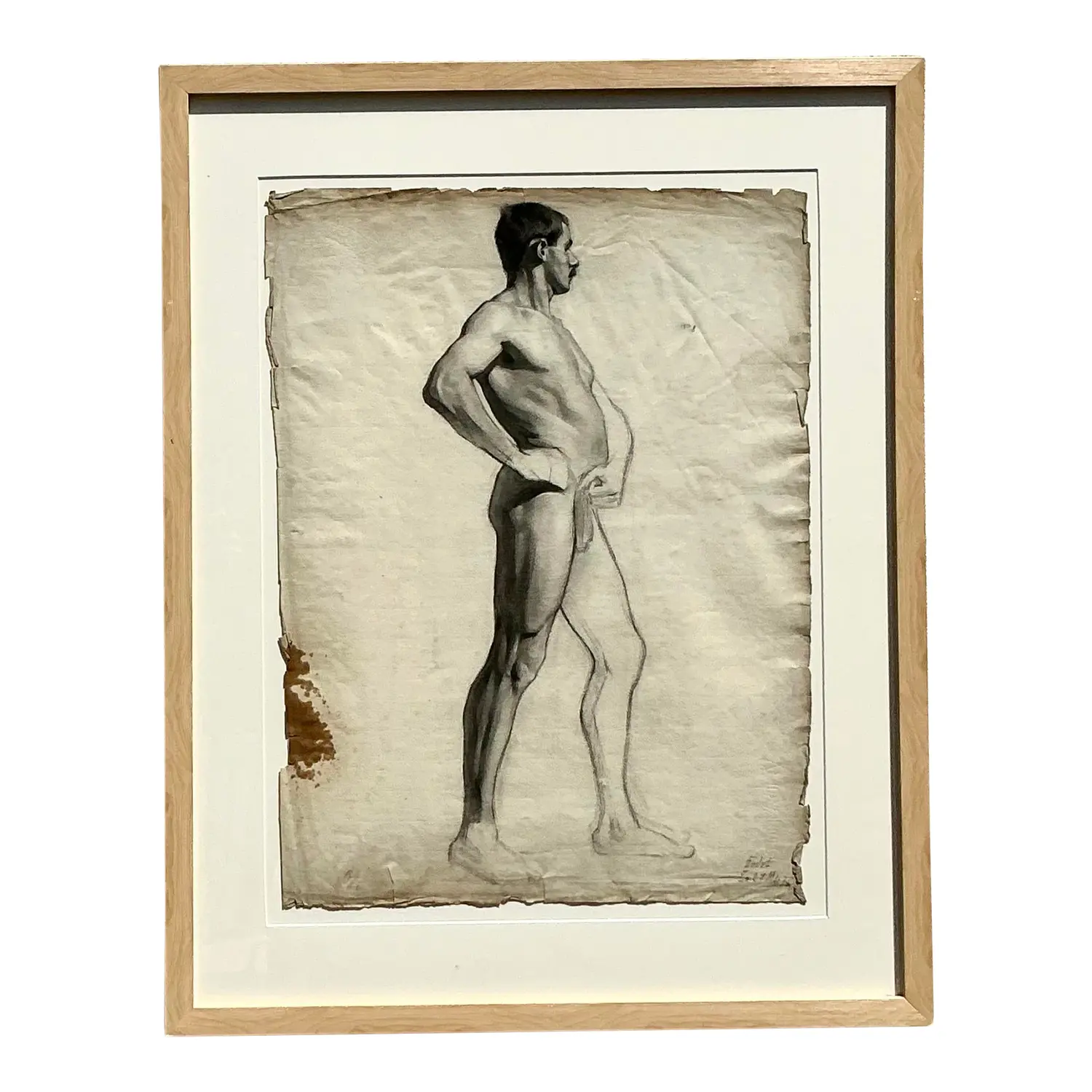 Vintage 1930s Original Pencil Sketch of Man - Paper, 26.75W x 33.75H