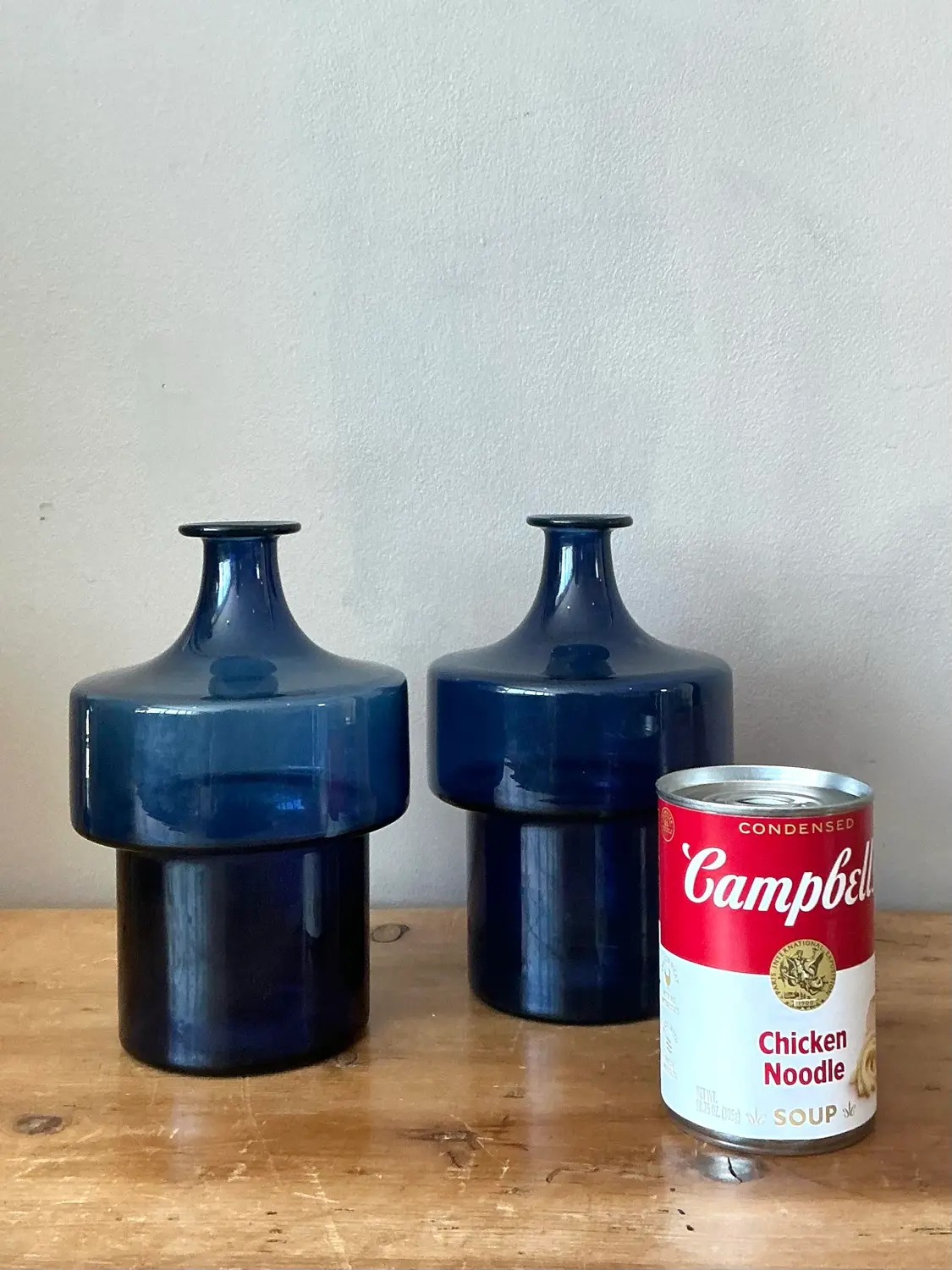 Vintage 1960s Timo Sarpaneva Littala Finland Blue Glass Decanter - A Pair - Back view