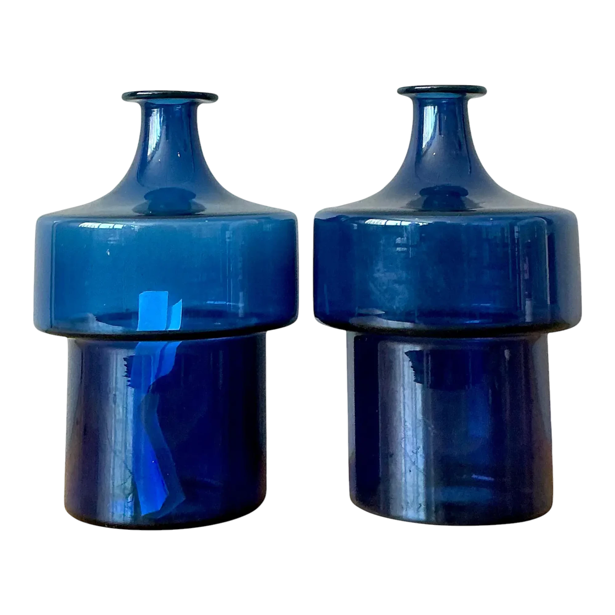 Vintage 1960s Timo Sarpaneva Littala Finland Blue Glass Decanter - A Pair
