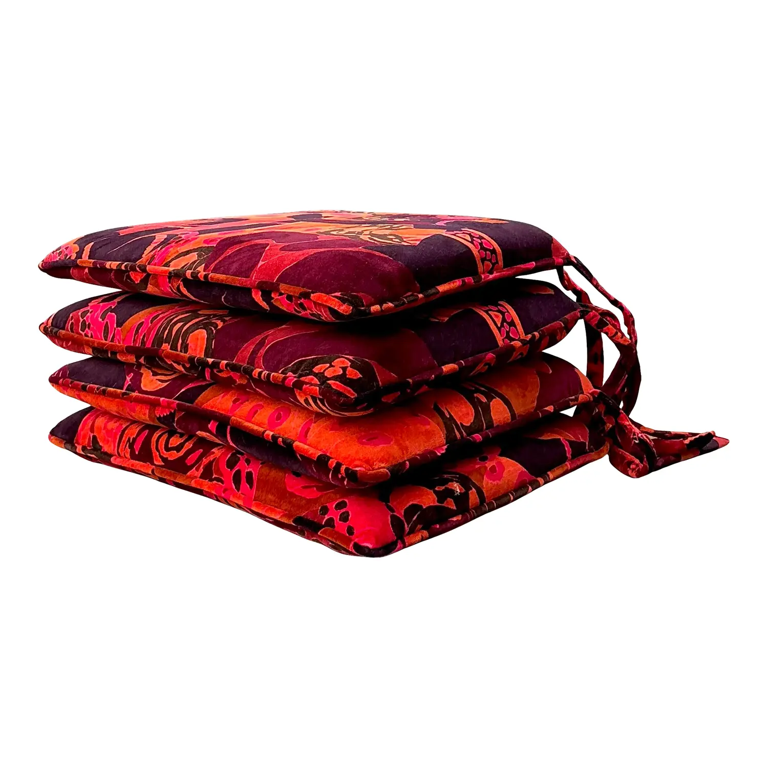 Vintage 80s Yves St Laurent Printed Velvet Tie Cushions - Set of Four