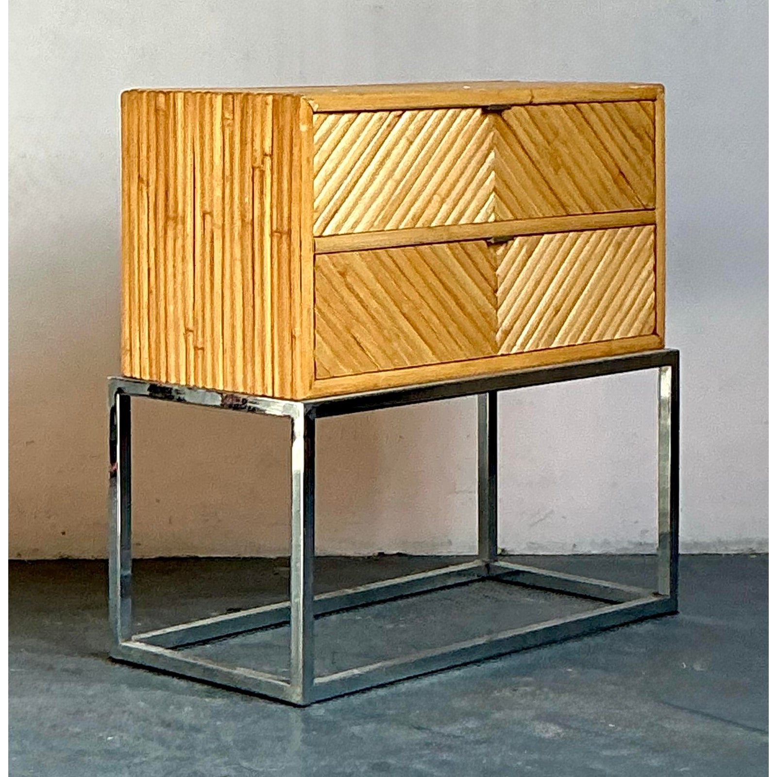 Vintage a Boho Chevron Split Bamboo Chest of Drawers