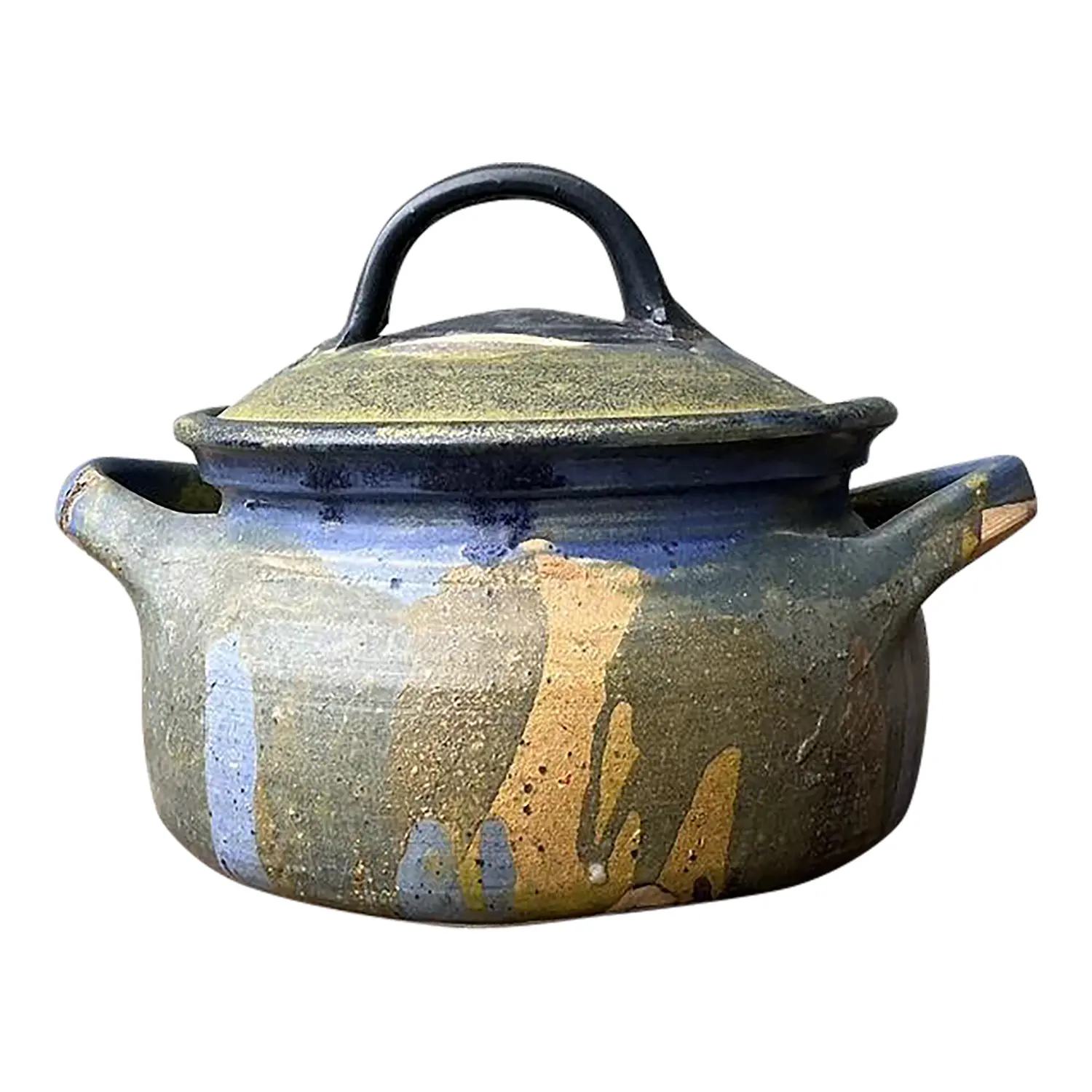 Vintage Aboriginal Studio Pottery Drip Glaze Lidded Bowl