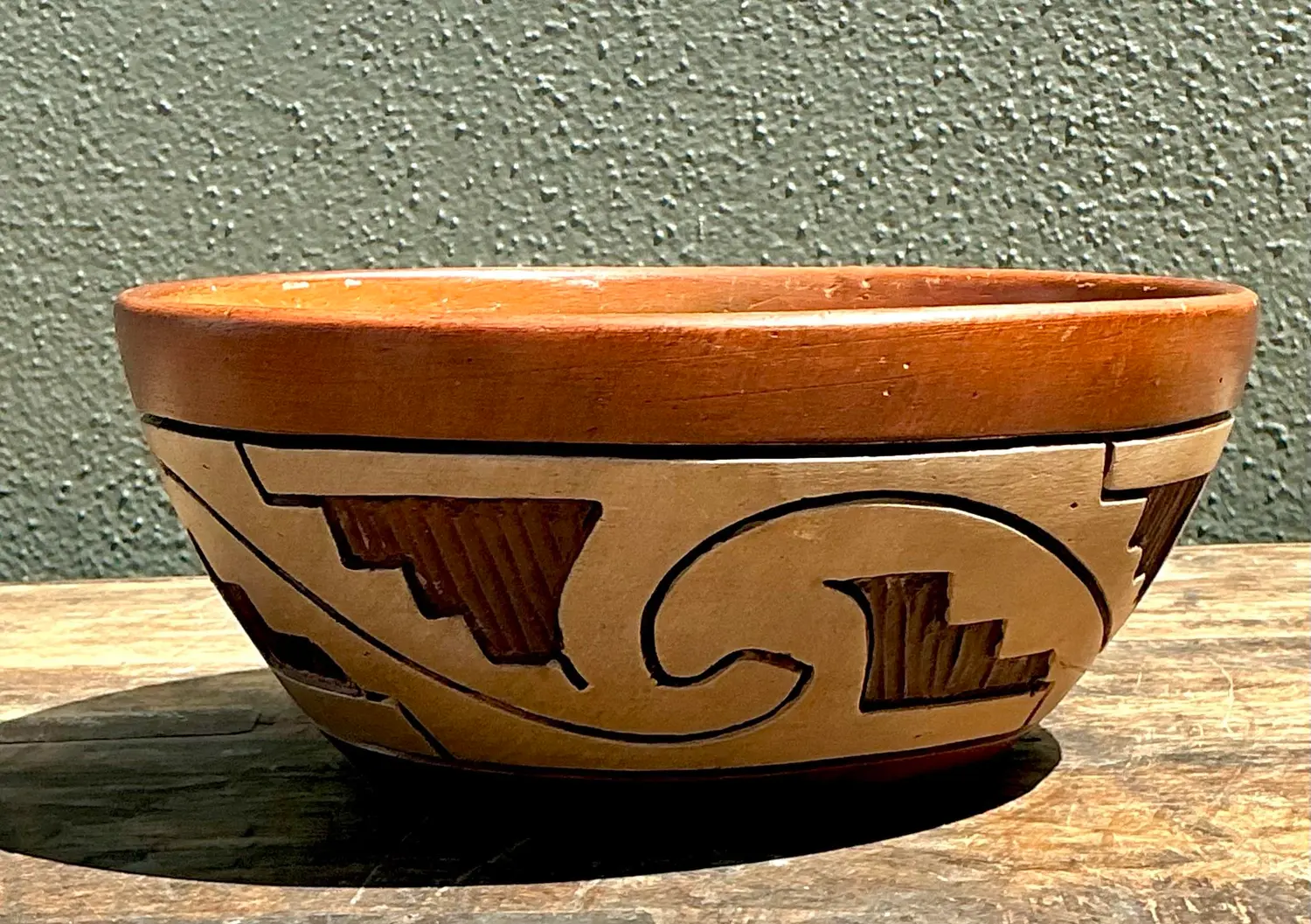 Vintage Abstract Geometric Ceramic Bowl - Top view