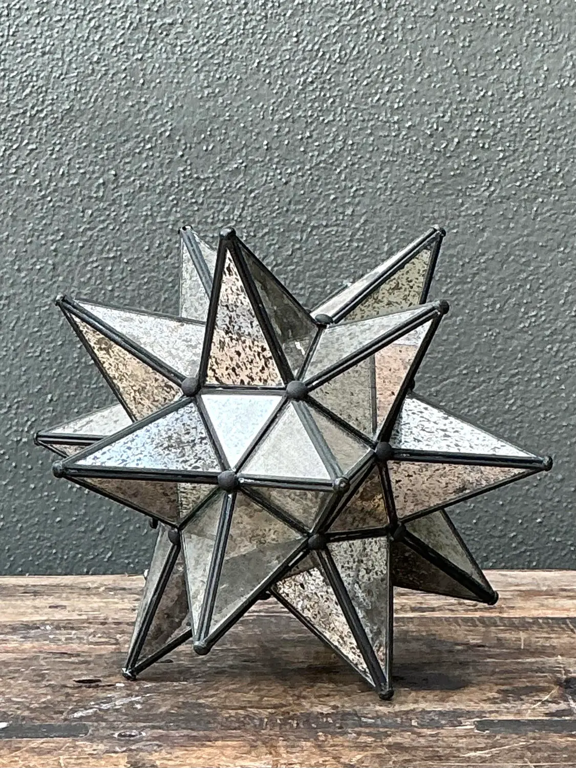 Vintage Antiqued Mirror Star Lamp - Side view
