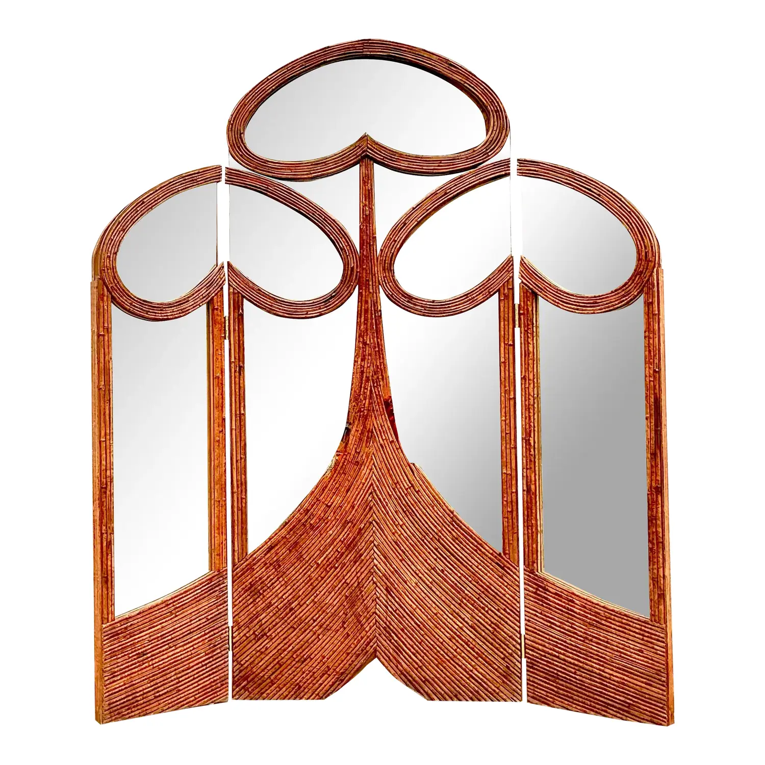 Vintage Art Nouveau Monumental Reed Folding Screen - Back view