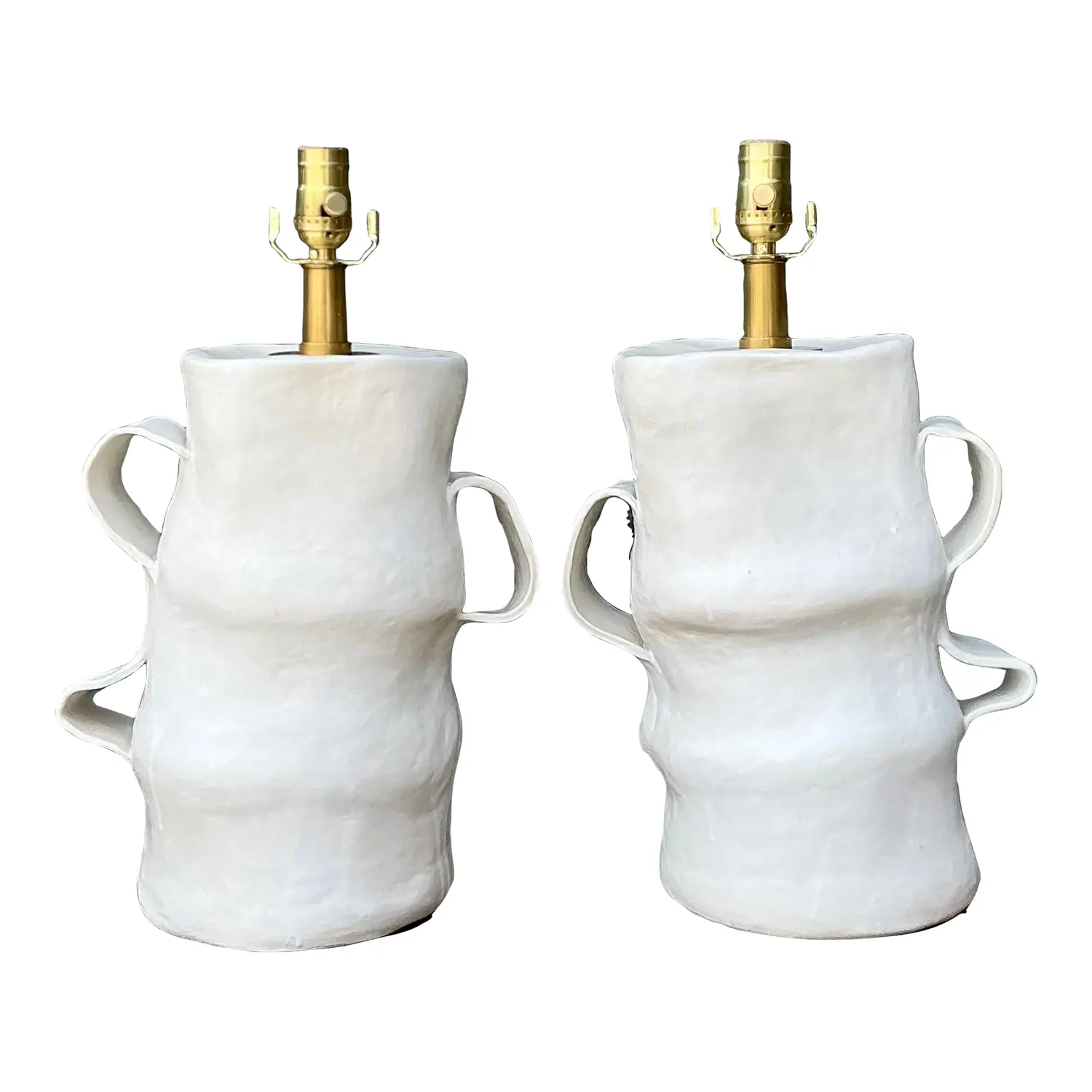 Vintage Artisan Slab Built Pottery Lamps - A Pair