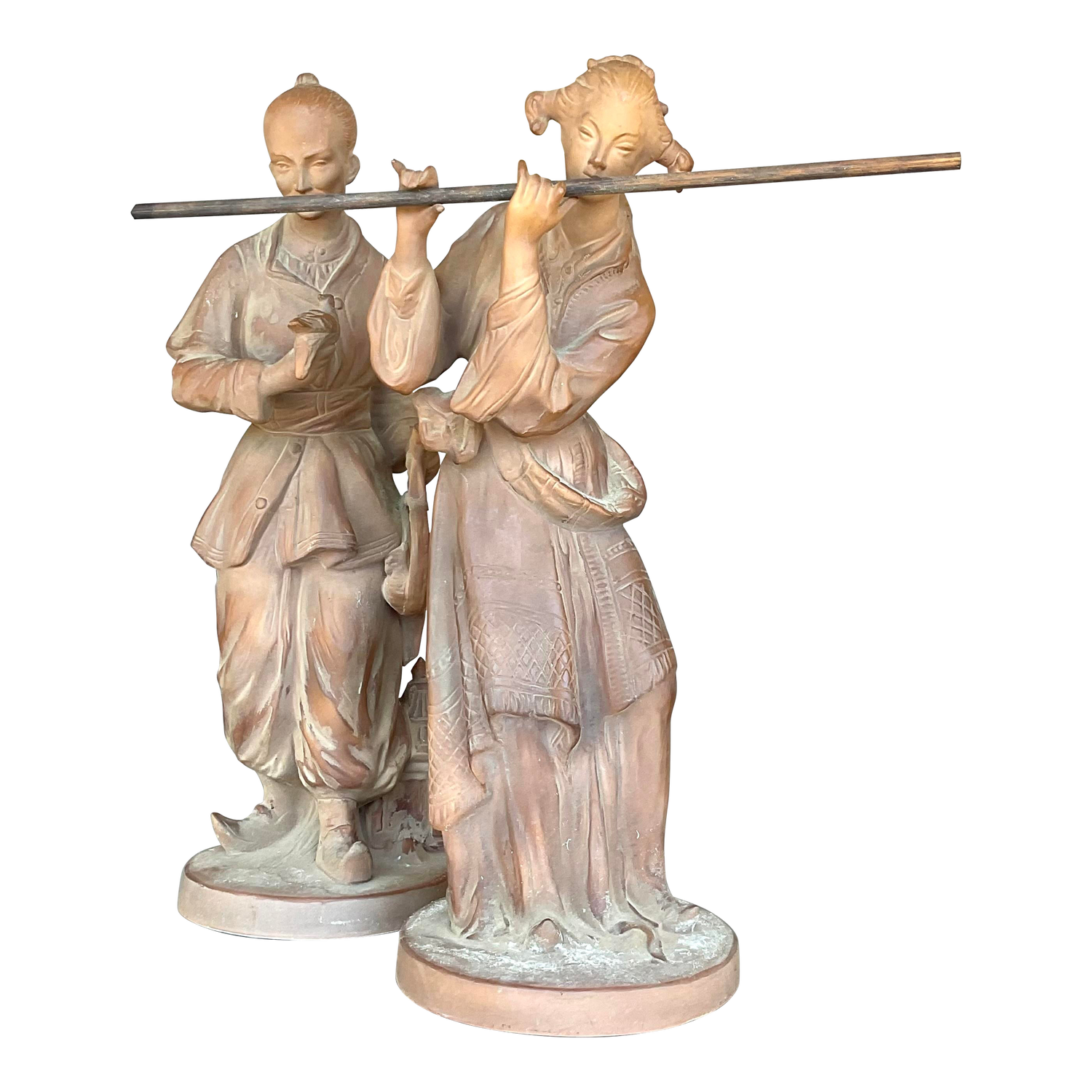 Vintage Asian Terra Cotta Couple - Set of 2 - Detail view