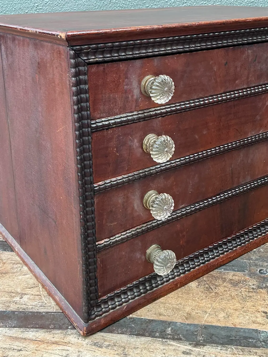 Vintage Bead Trim Table Top Chest of Drawers