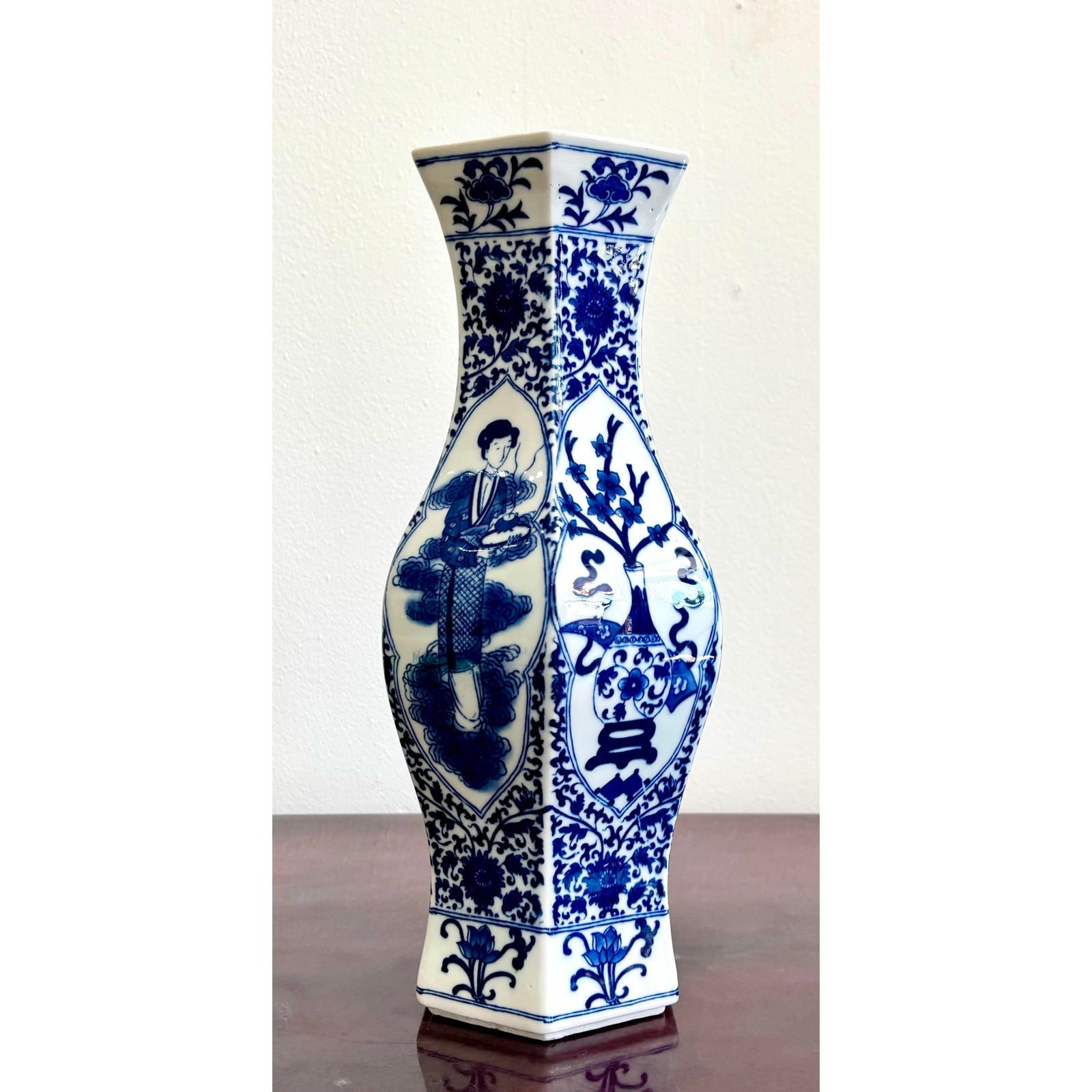 Vintage Blue and White Porcelian Vase - Side view