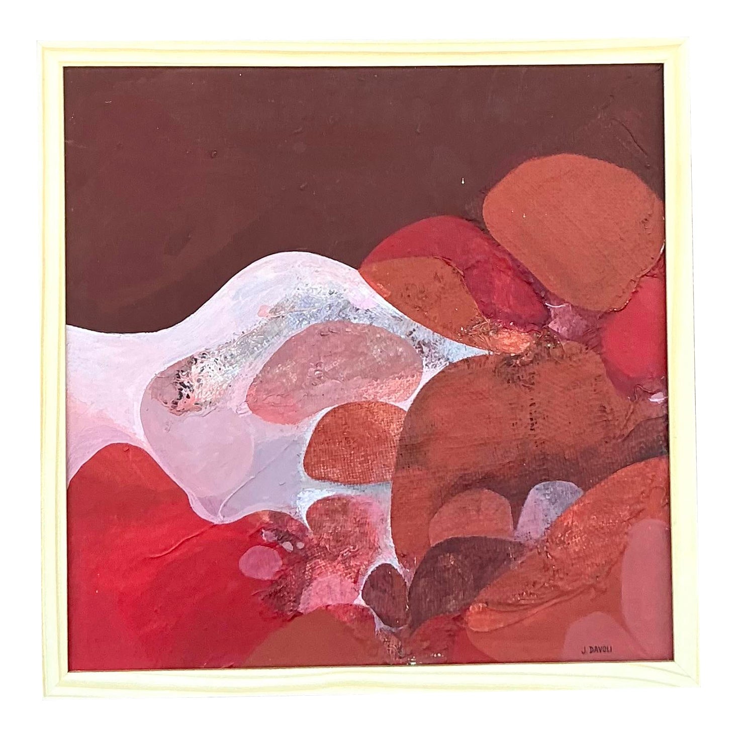 Vintage Boho 1970s Original Abstract Oil Painting on Canvas - Detail view