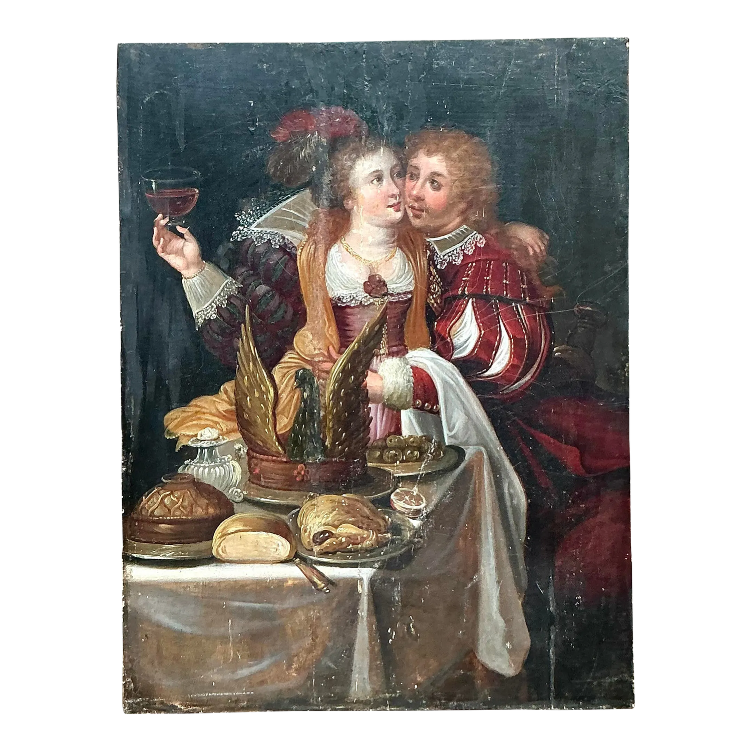 Vintage Boho 19th Century Figural Painting on Board - Oil Paint, 19W x 25.25H - Detail view