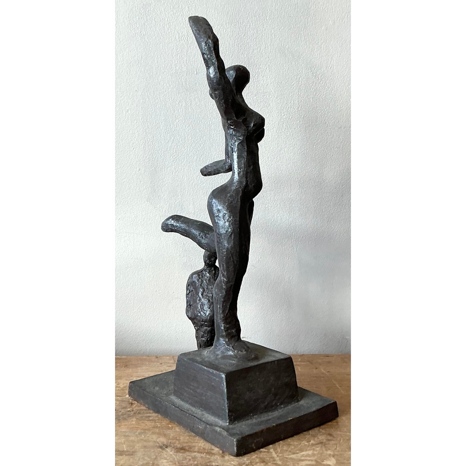 Vintage Boho Abstract Figurative Cast Metal Sculpture - Back view