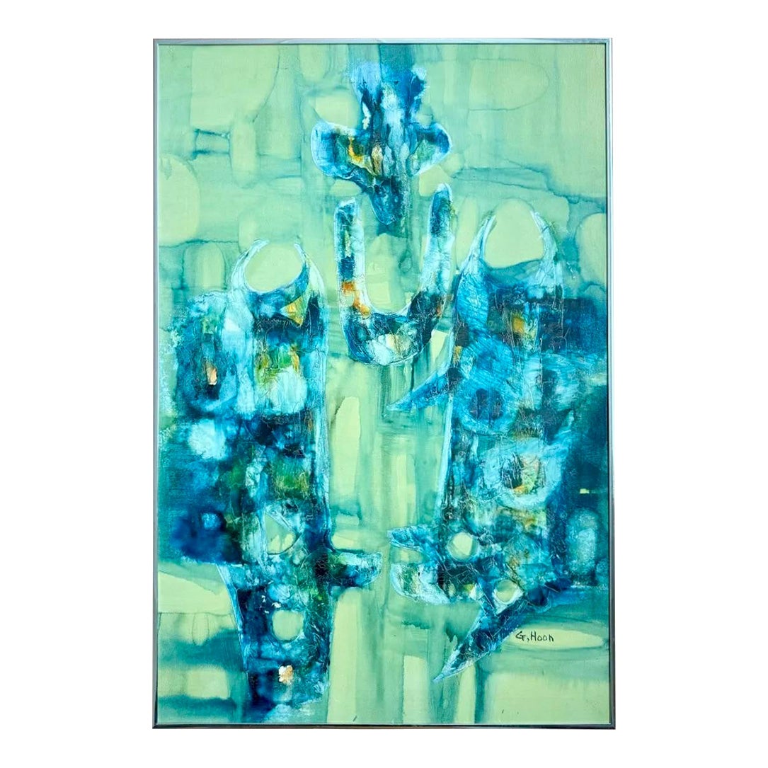 Vintage Boho Abstract Painting Oil on Canvas Signed by the Artist - Detail view