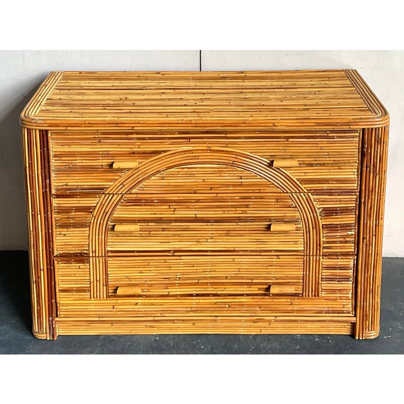 Vintage Boho Arched Pencil Reed Chest of Drawers - Detail view