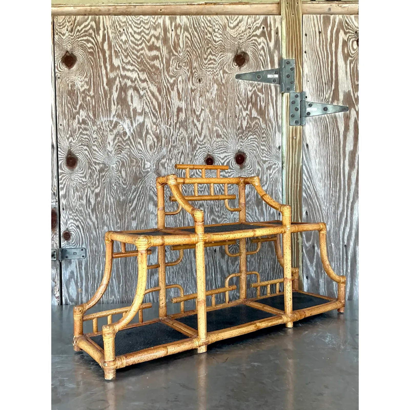 Vintage Boho Bent Bamboo Table Top Etagere - Side view