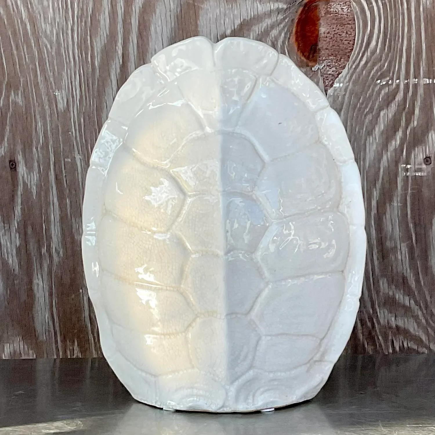 Vintage Boho Blazed Ceramic Turtle Shell Vase - Top view