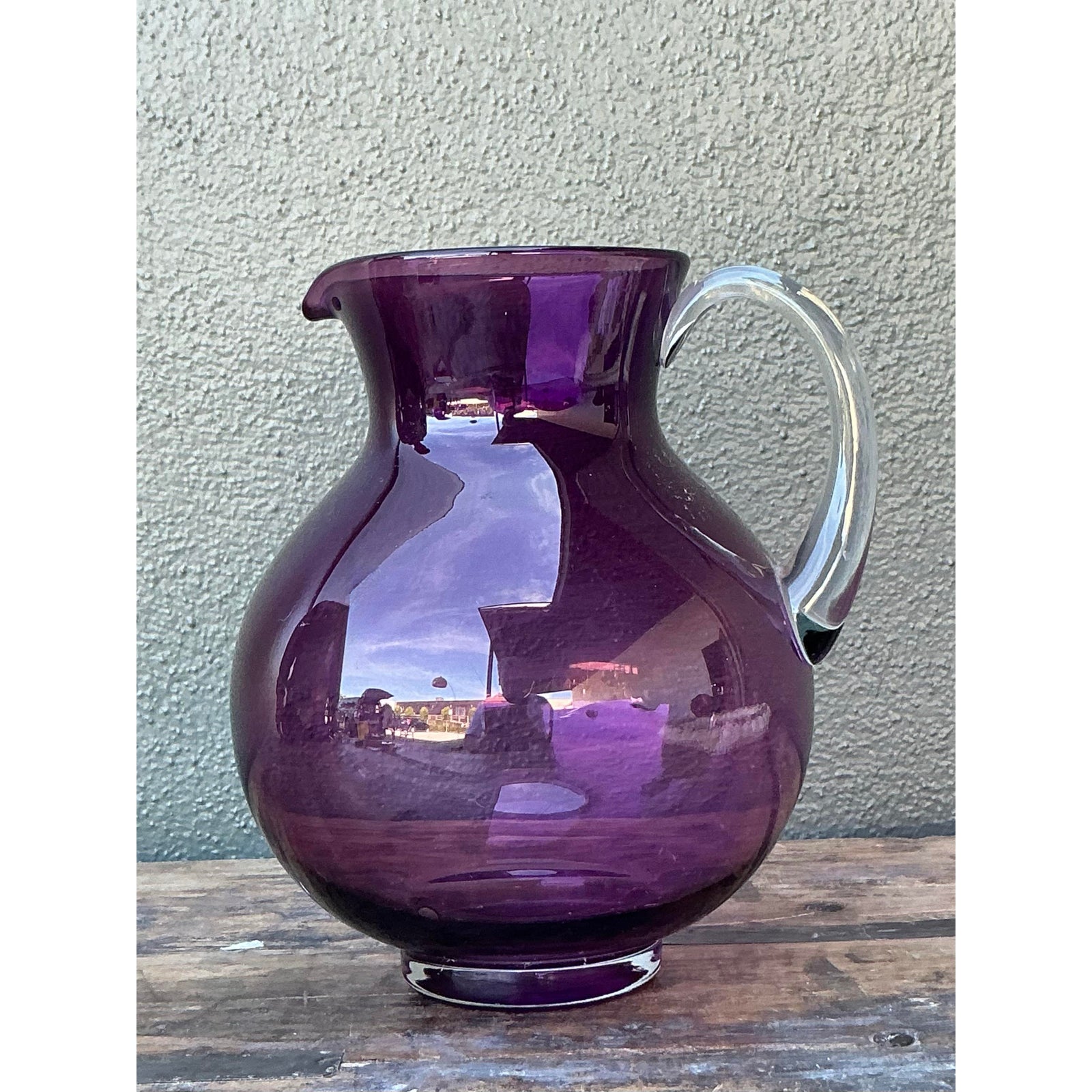 Vintage Boho Blown Glass Pitcher - Glass, 8.25W x 9.75H - Detail view