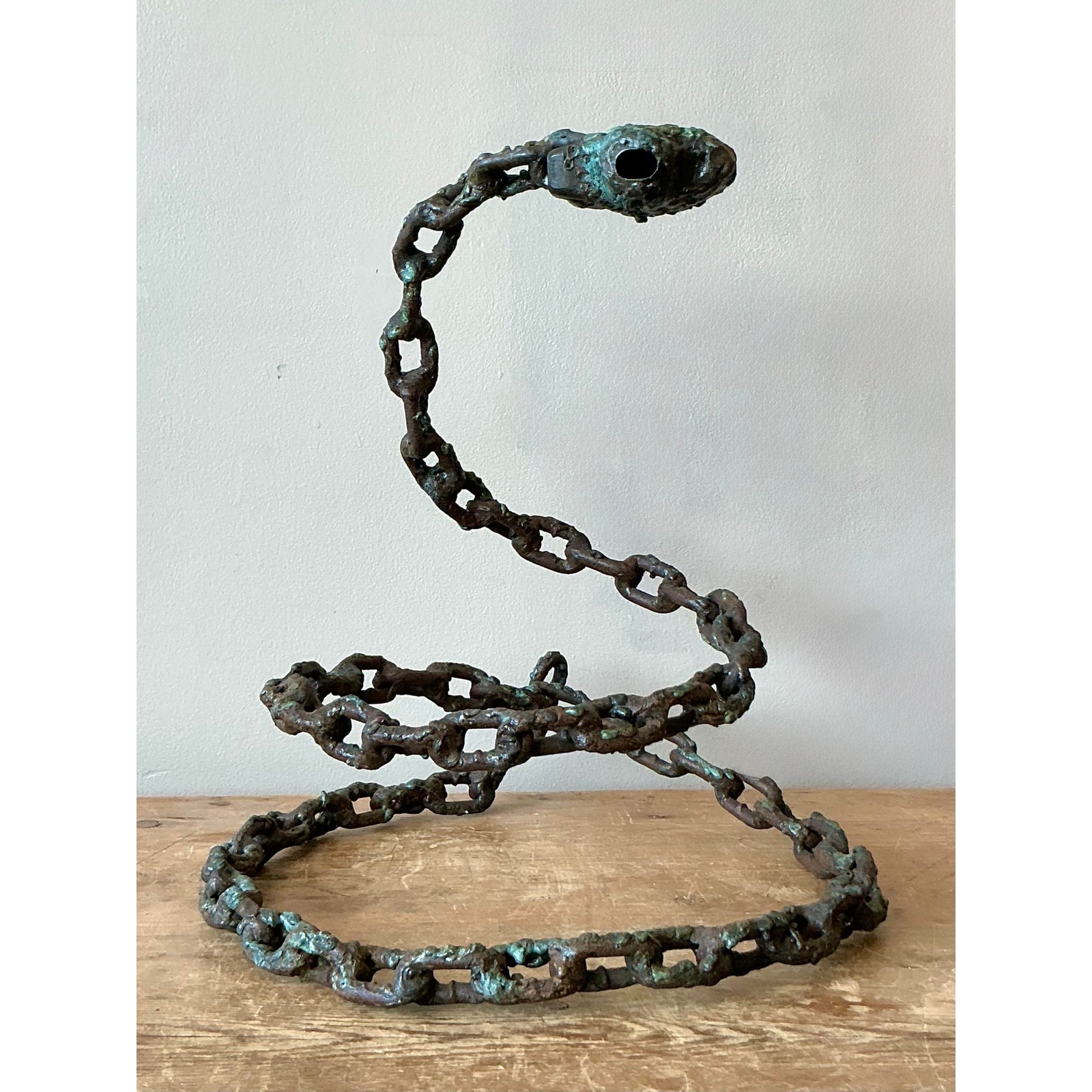 Vintage Boho Brutalist Chain Link Snake Sculpture - Detail view