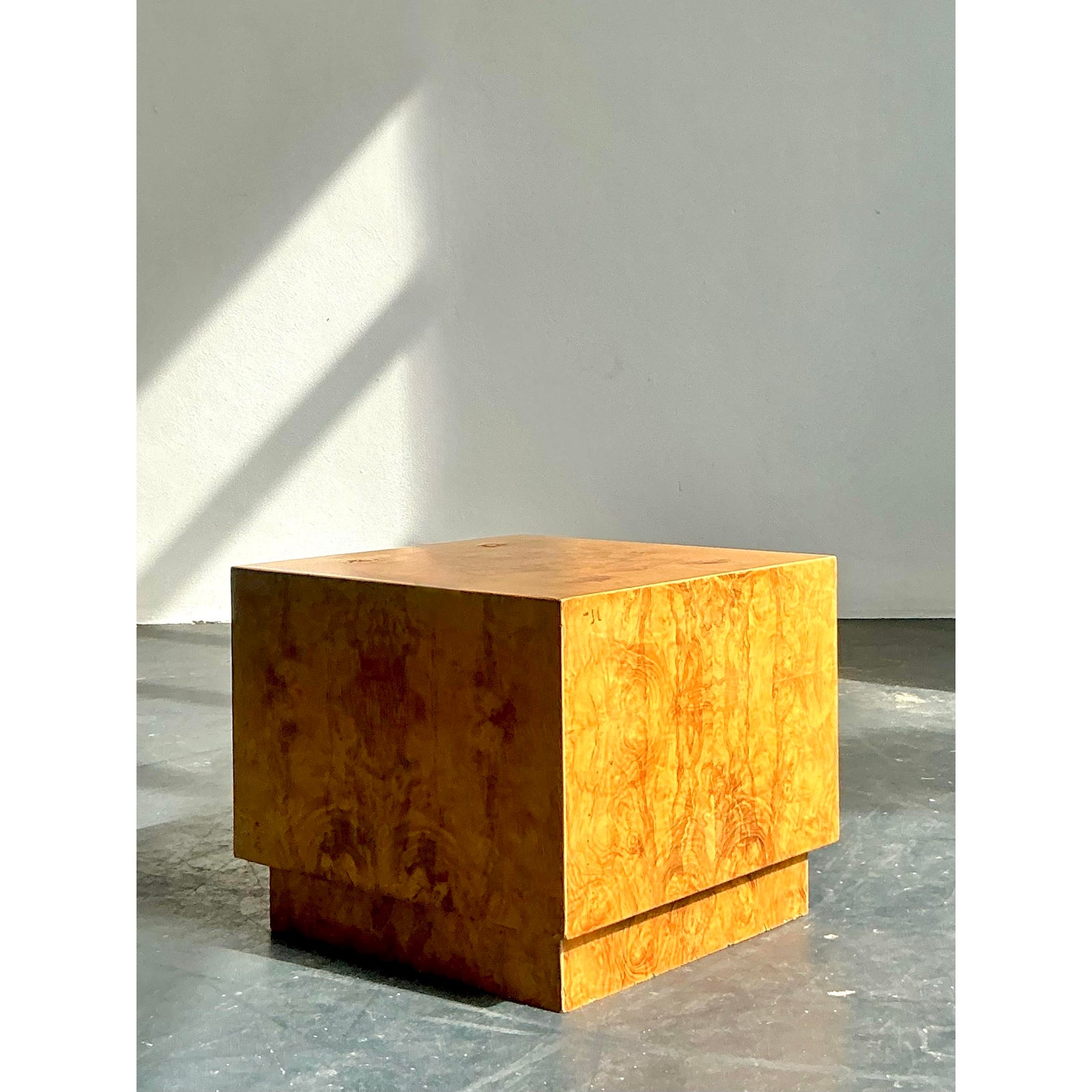 Vintage Boho Burl Wood Cube Side Table - Side view