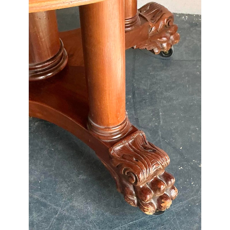 Vintage Boho Carved Lions Paw Center Hall Table - Side view