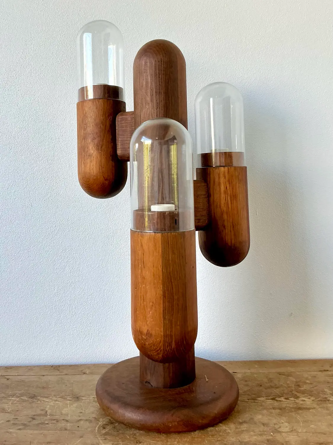 Vintage Boho Charles Gibilterra Teak Three Arm Cactus Lamp