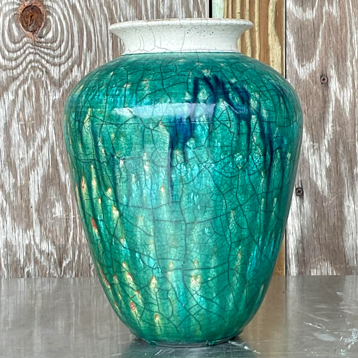 Vintage Boho Drip Glaze Studio Pottery Vase - Back view