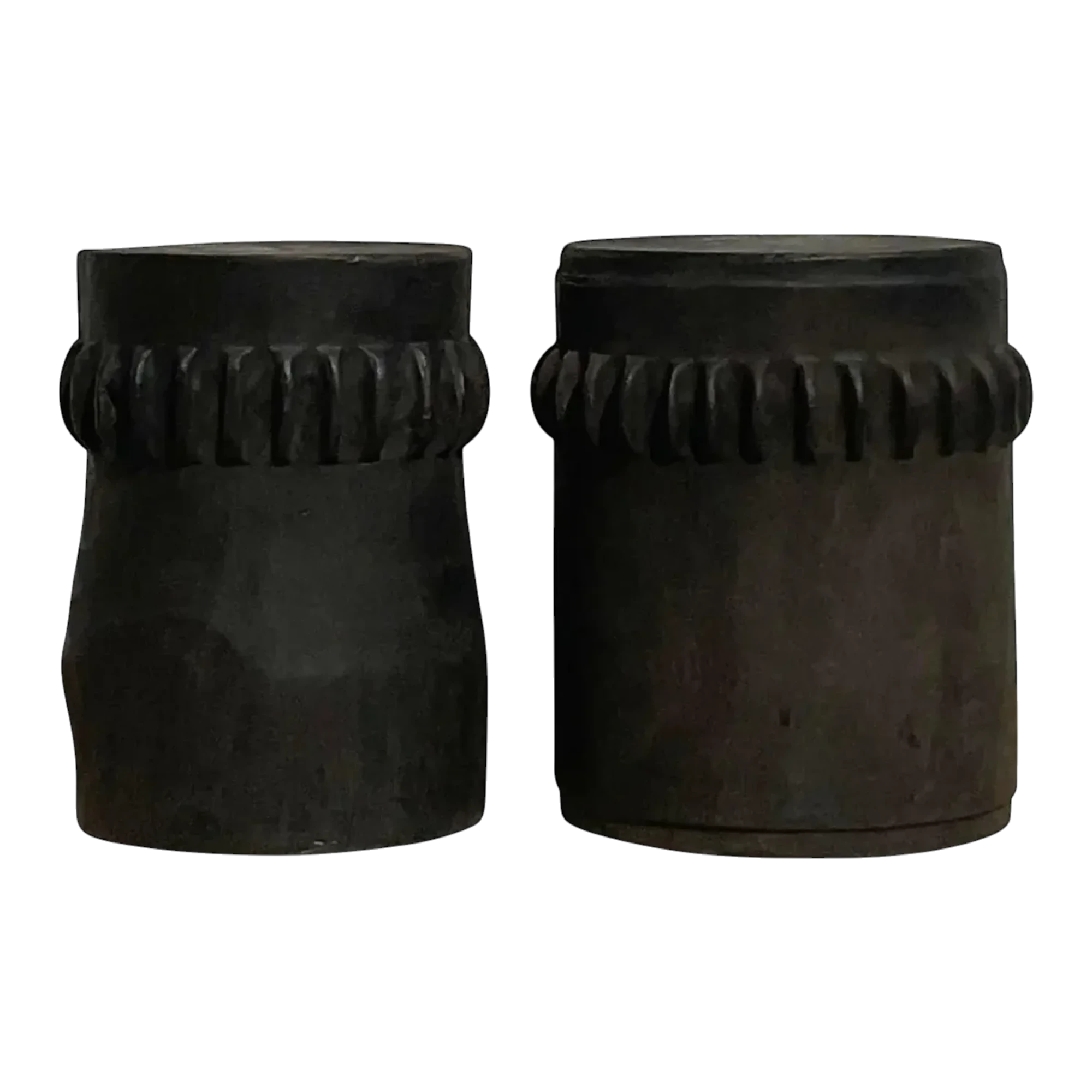 Vintage Boho Ebony Paddle Stump Low Stools - A Pair