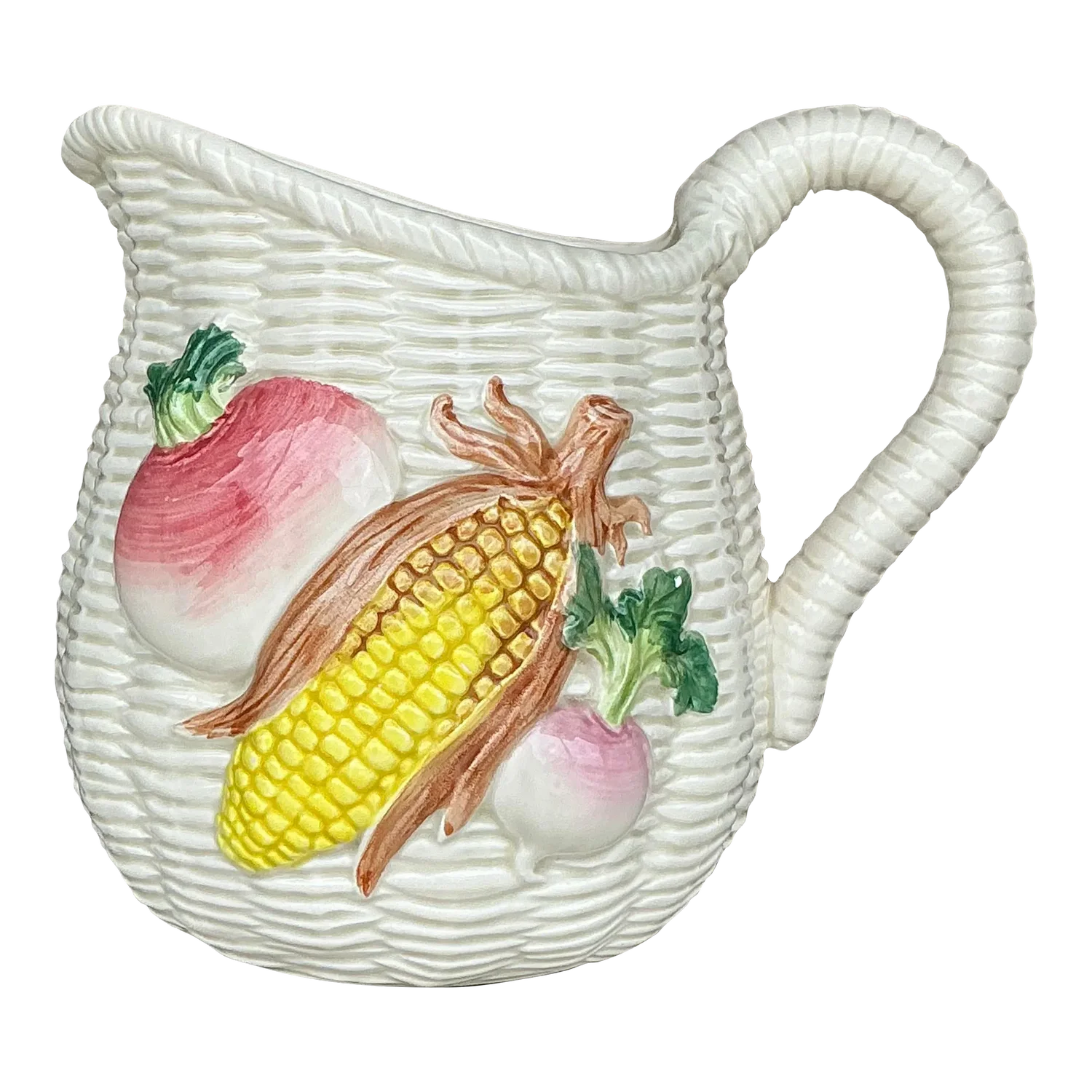 Vintage Boho Glazed Ceramic Vegetable Pitcher - Side view