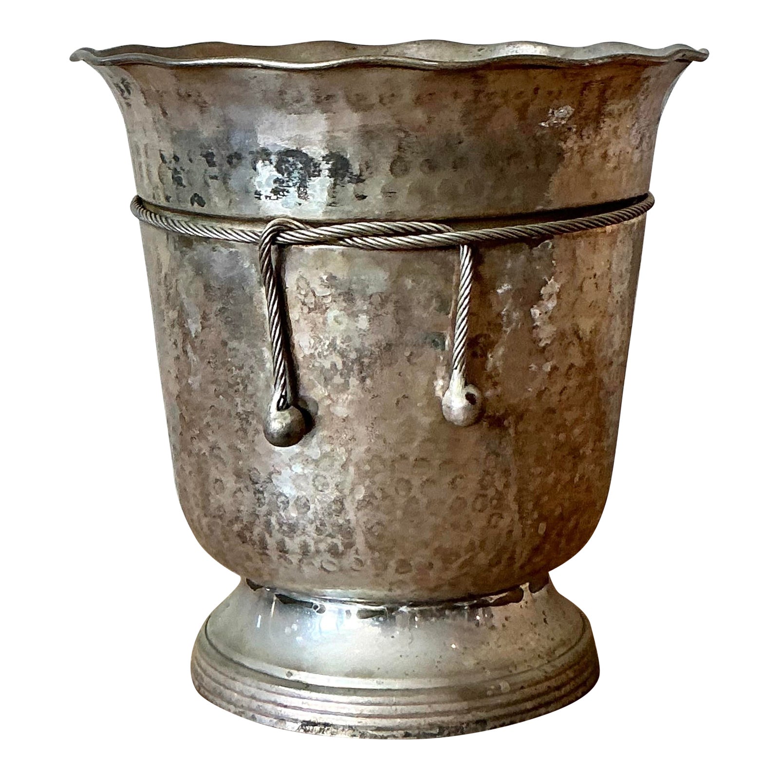 Vintage Boho Hammered Aluminum Ice Bucket - Detail view