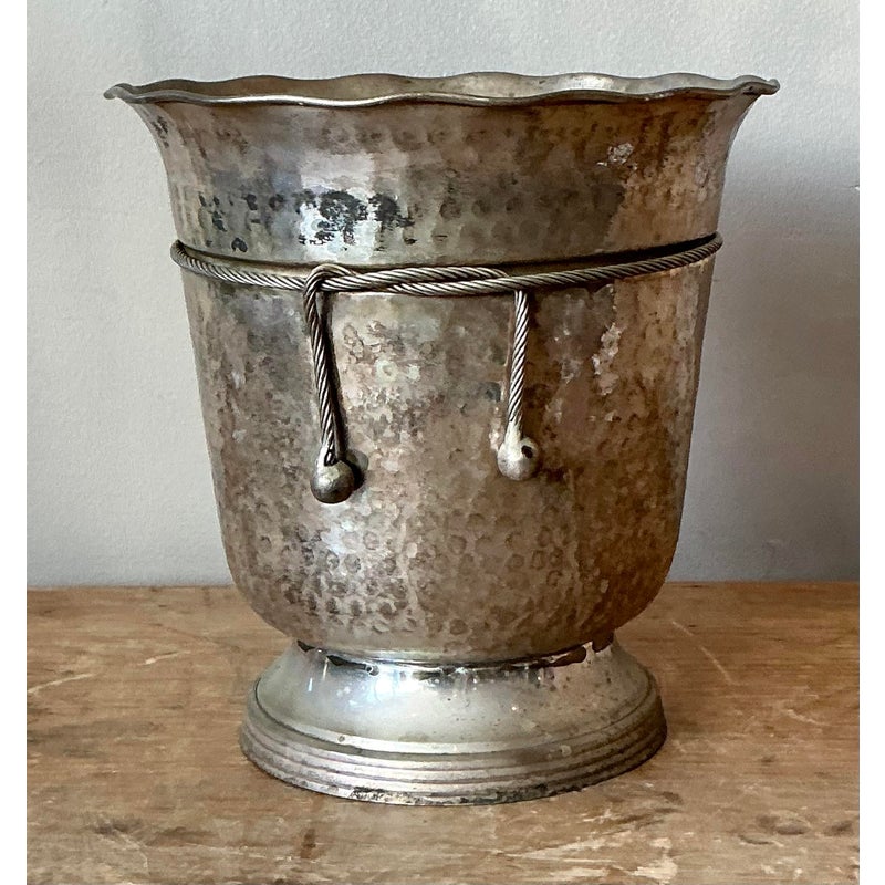 Vintage Boho Hammered Aluminum Ice Bucket - Side view