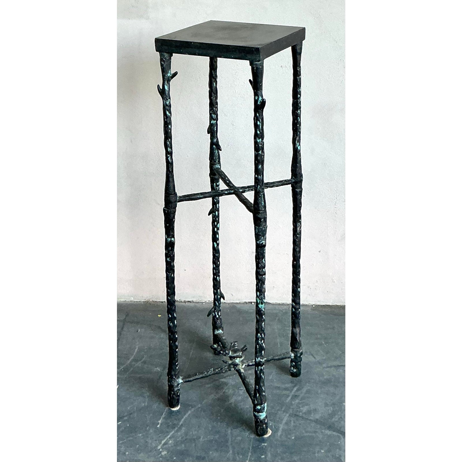 Vintage Boho Hammered Pedestal After Giacometti - Back view