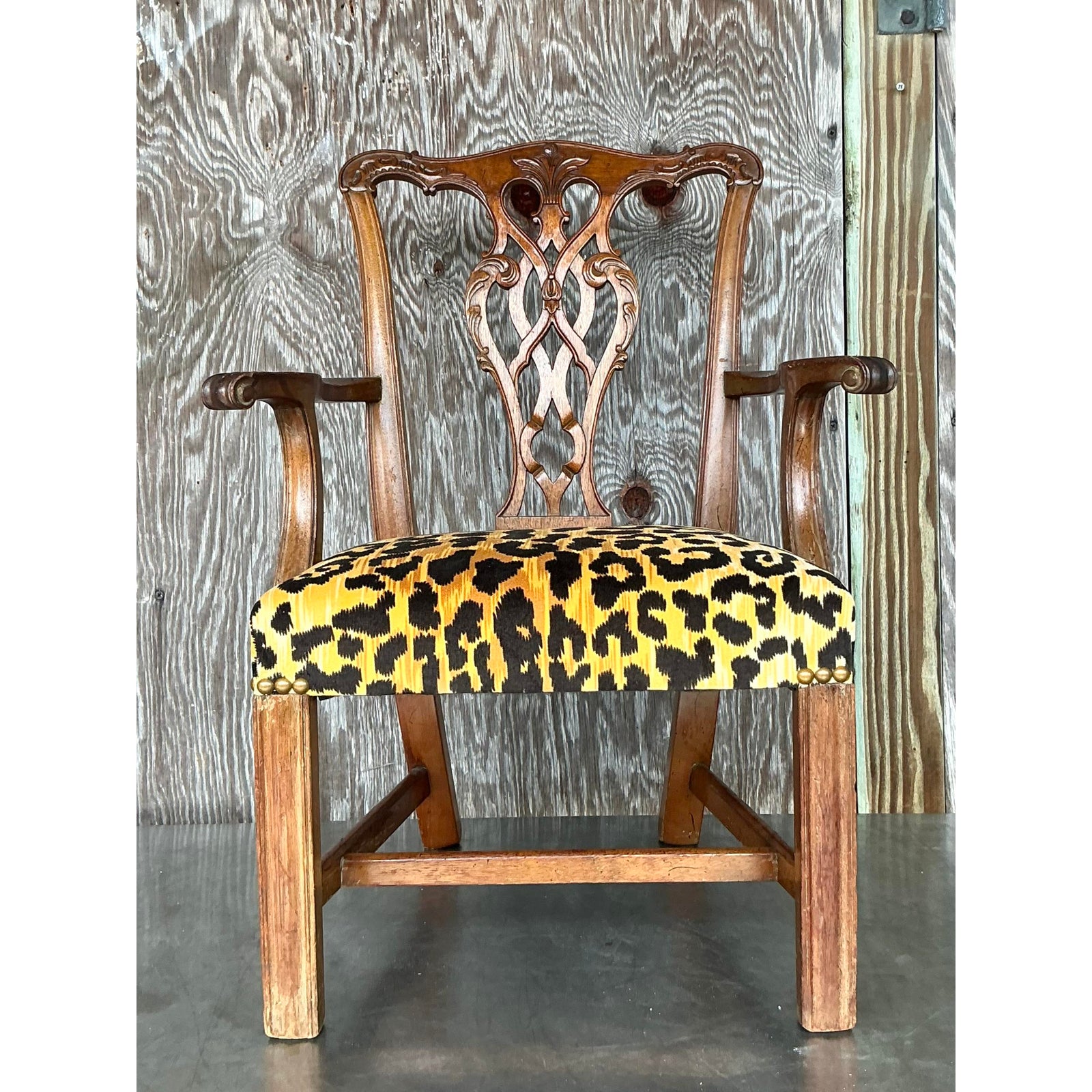 Vintage Boho Leopard Chippendale Petite Salon Chair - Detail view