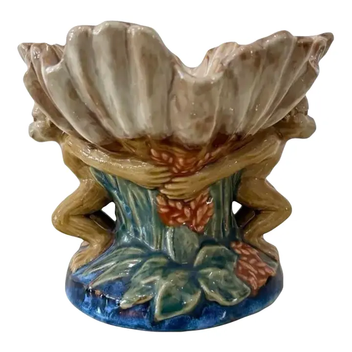 Vintage Boho Majolica Monkey Shell Bowl