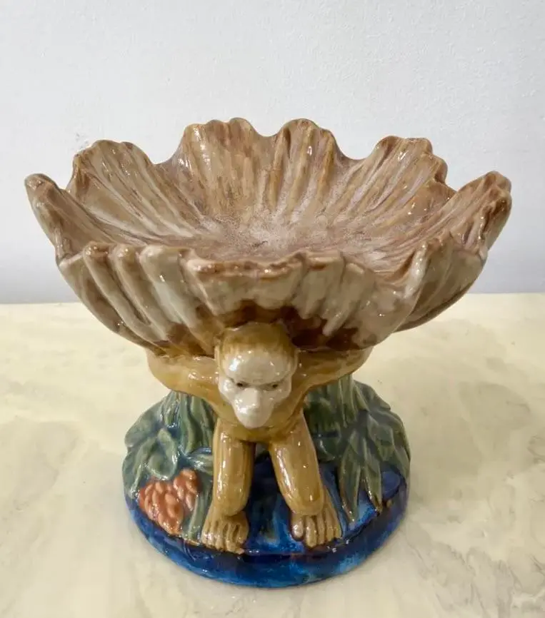 Vintage Boho Majolica Monkey Shell Bowl - Back view
