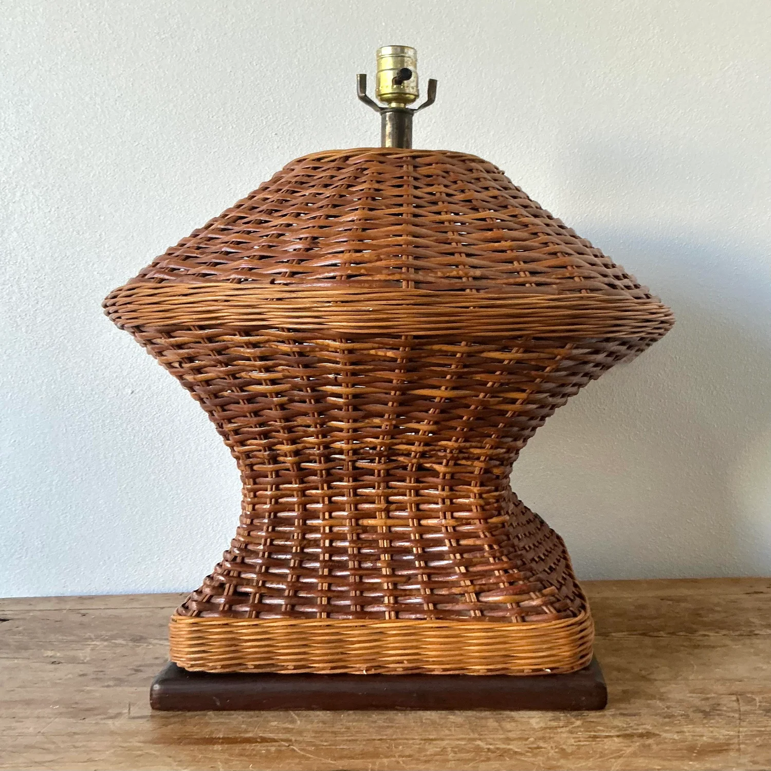 Vintage Boho Monumental Woven Rattan Lamp - Detail view