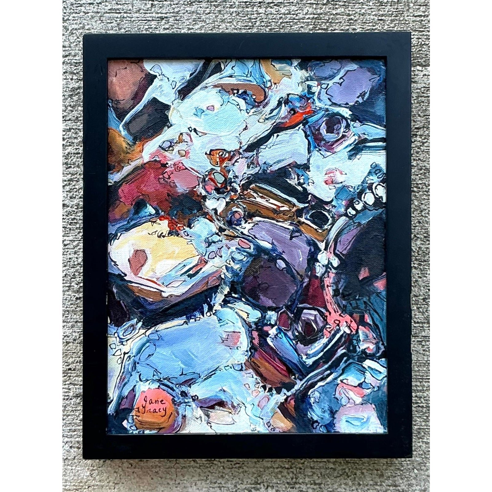 Vintage Boho Original Abstract Oil on Canvas - Canvas, 10.25W x 13.25H - Back view