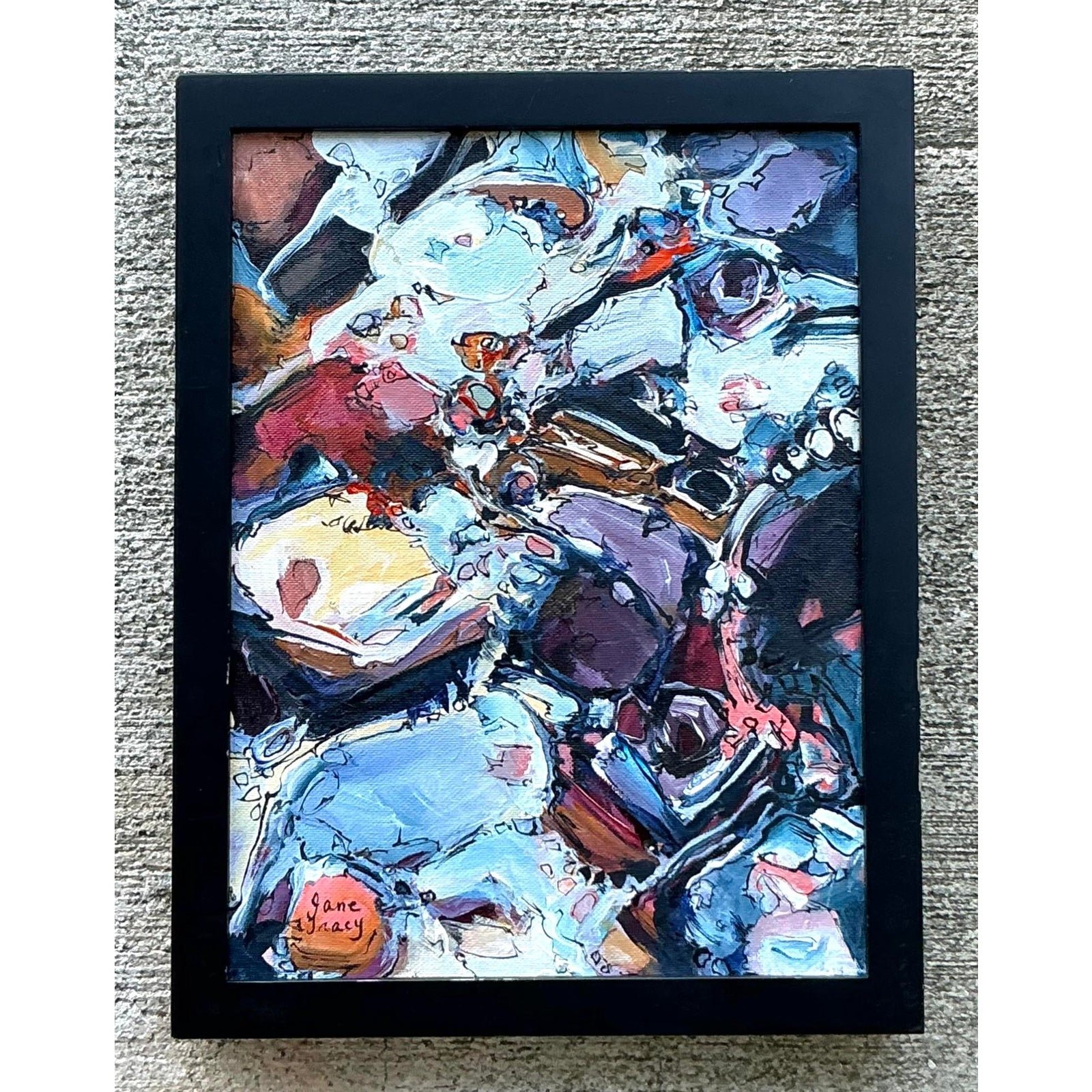 Vintage Boho Original Abstract Oil on Canvas - Canvas, 10.25W x 13.25H - Top view