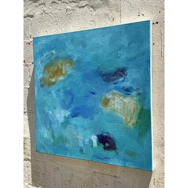 Vintage Boho Original Abstract Oil Painting on Canvas - Detail view