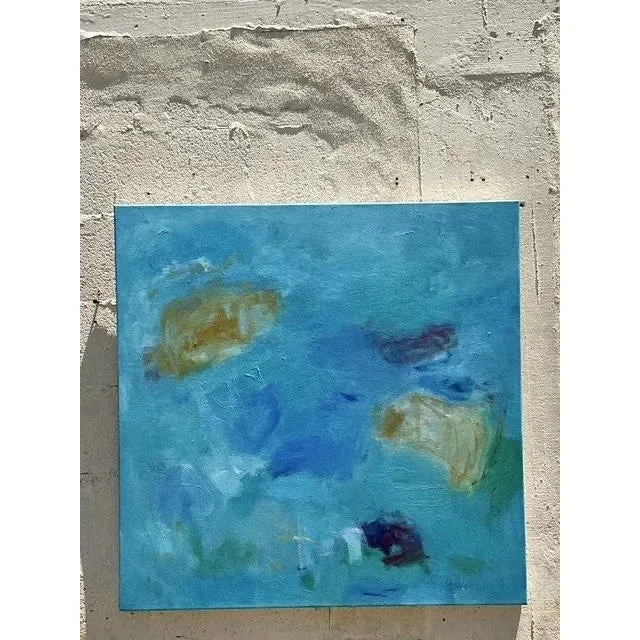 Vintage Boho Original Abstract Oil Painting on Canvas - Top view