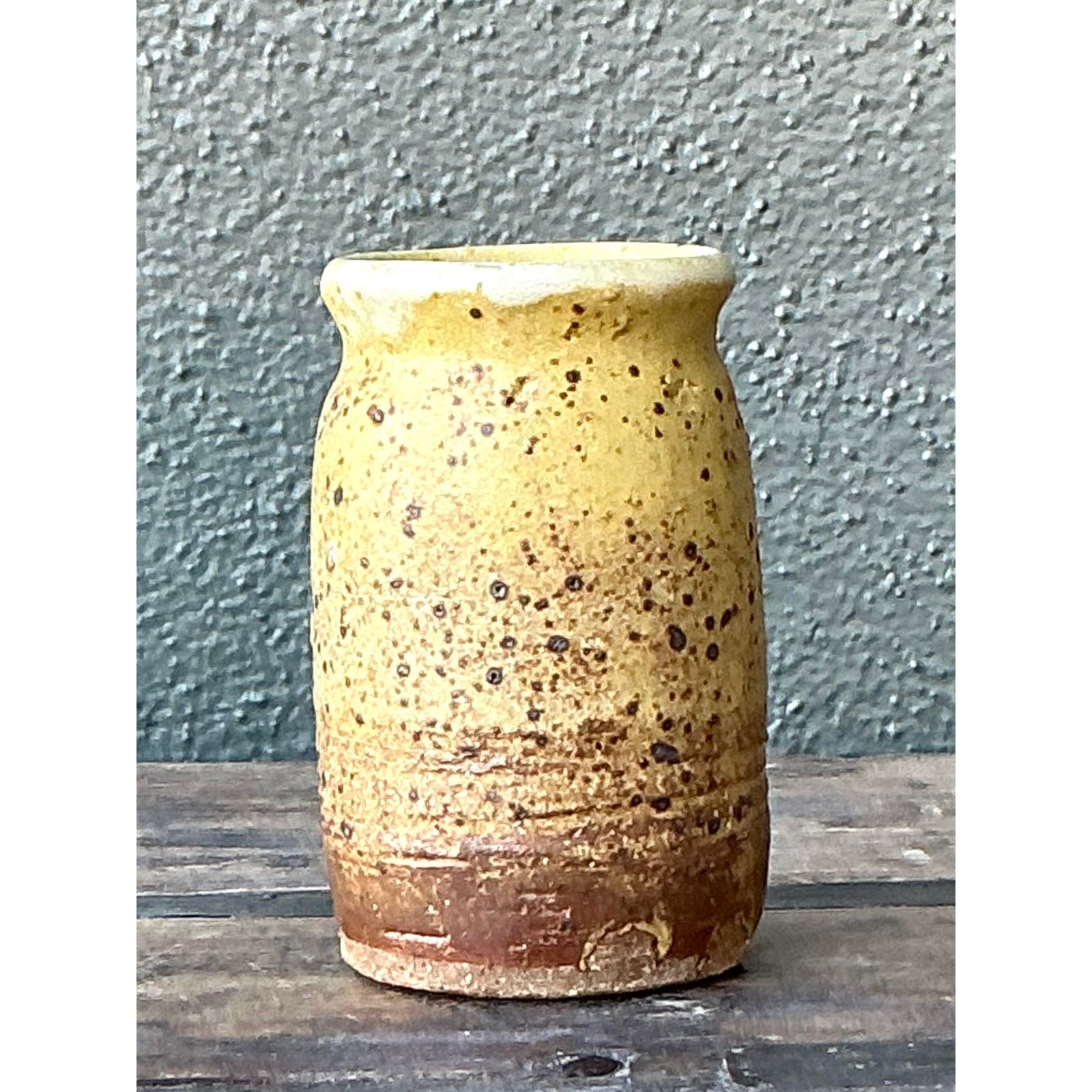 Vintage Boho Original Glazed Ceramic Vase - Ceramic, 2.5W x 4.25H - Top view