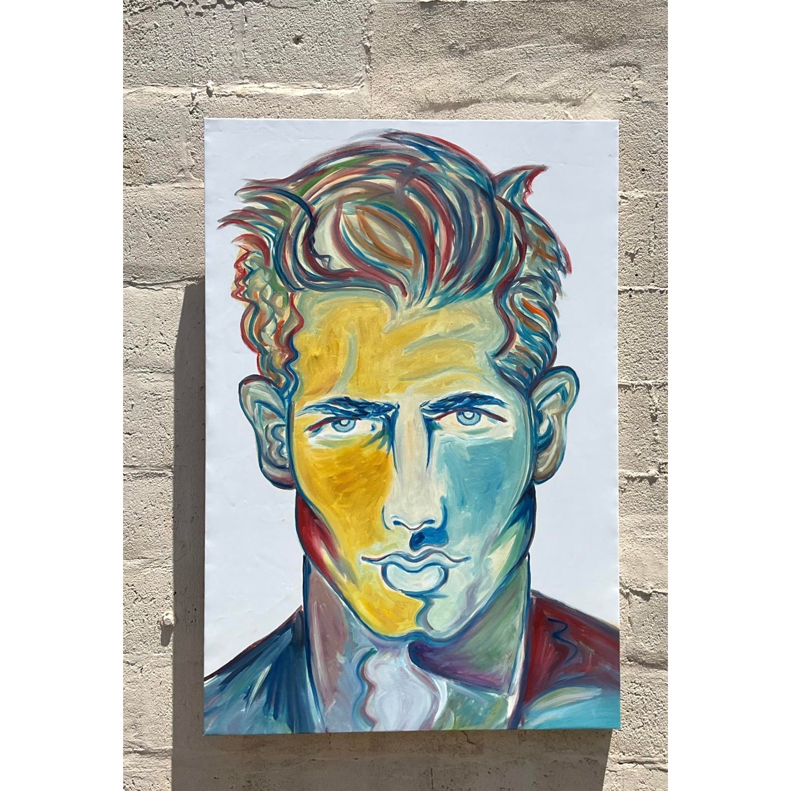 Vintage Boho Original Oil Painting on Canvas - Top view